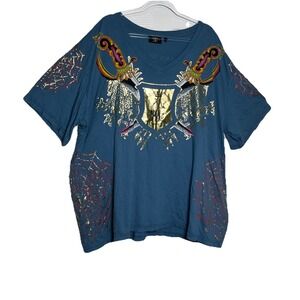 Christian Audigier Los  Vintage Y2K VNeck Swords Web Tshirt Unisex Size 4XL